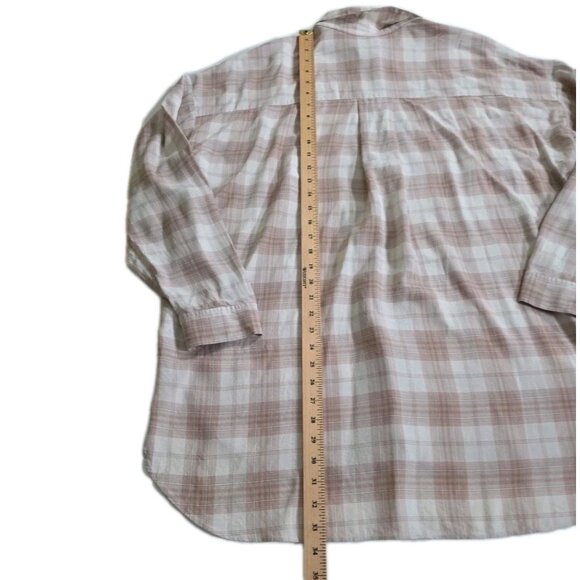 Aritzia Wilfred Shirt Women L Plaid Buttons Silk LS Stepped Hem Lightweight Boho - Picture 9 of 16